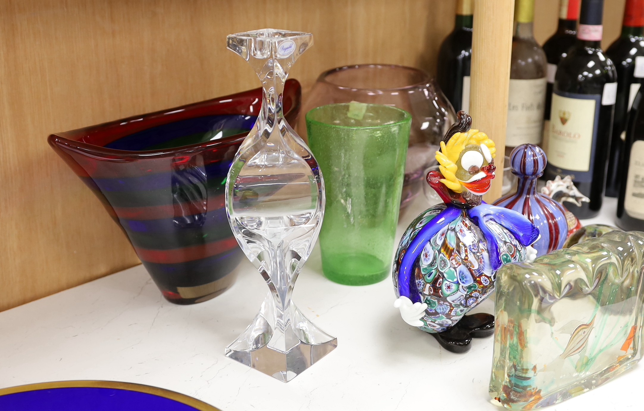 Mixed Murano and other art glass: including a Murano glass “aquarium” paperweight, label to base, 15cms wide x 13cms high